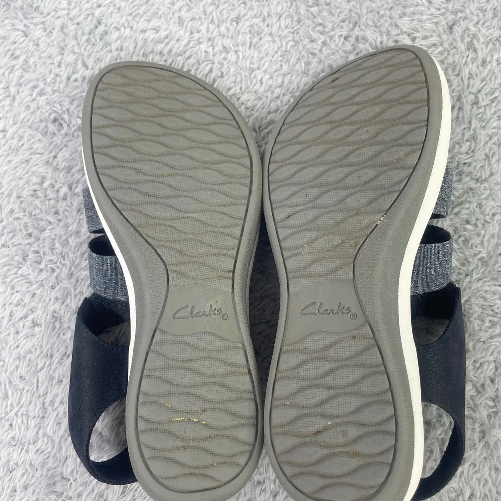 Clarks Cloudsteppers Sandals Womens 7 Grey Blue Arla Glison Strappy Wedge